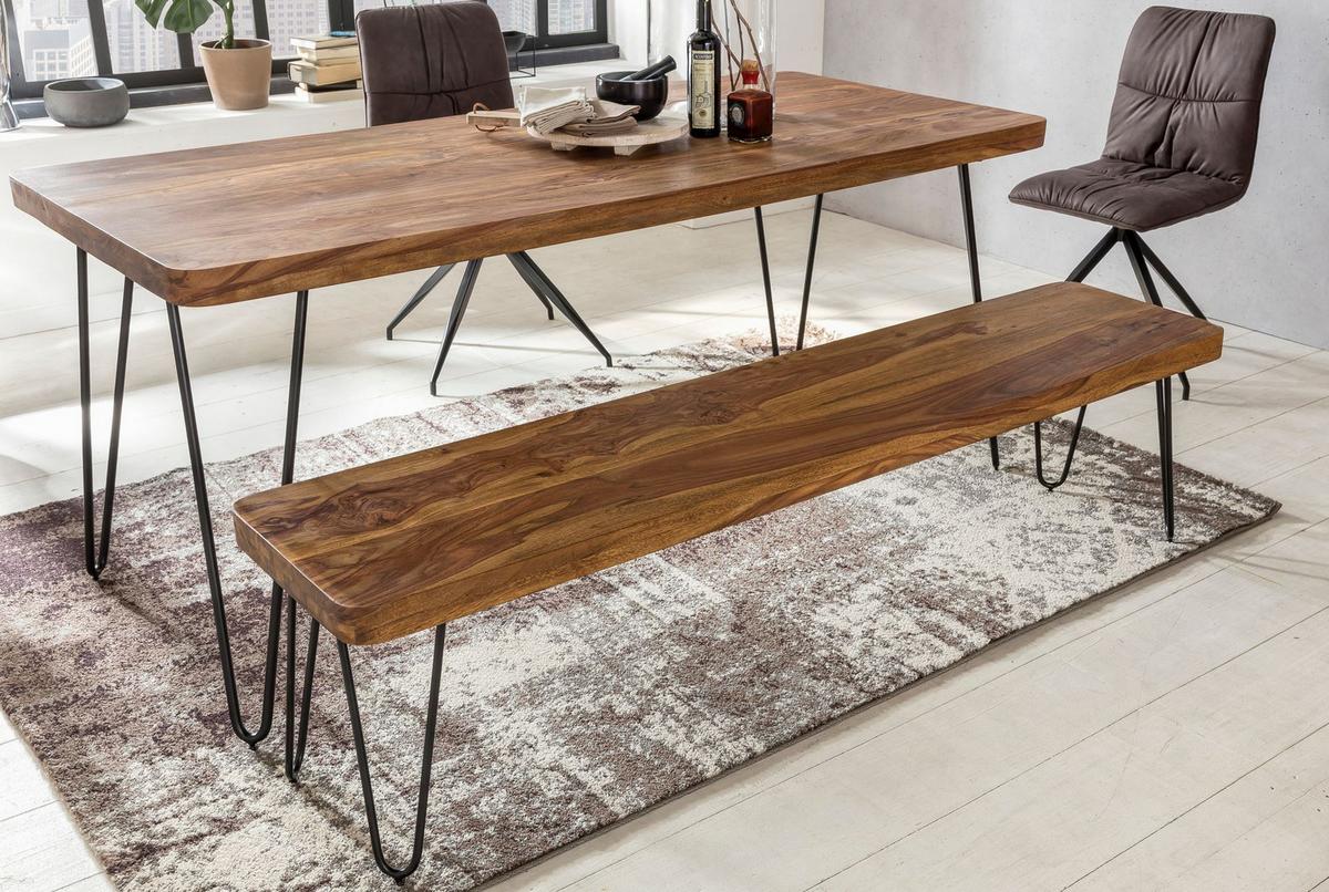 SITZBANK BALU Massivholz Metallbeine Landhausstil, Braun 160x40x45 cm - Schwarz/Braun, Holz/Metall (160/45/40cm) - KADIMA DESIGN