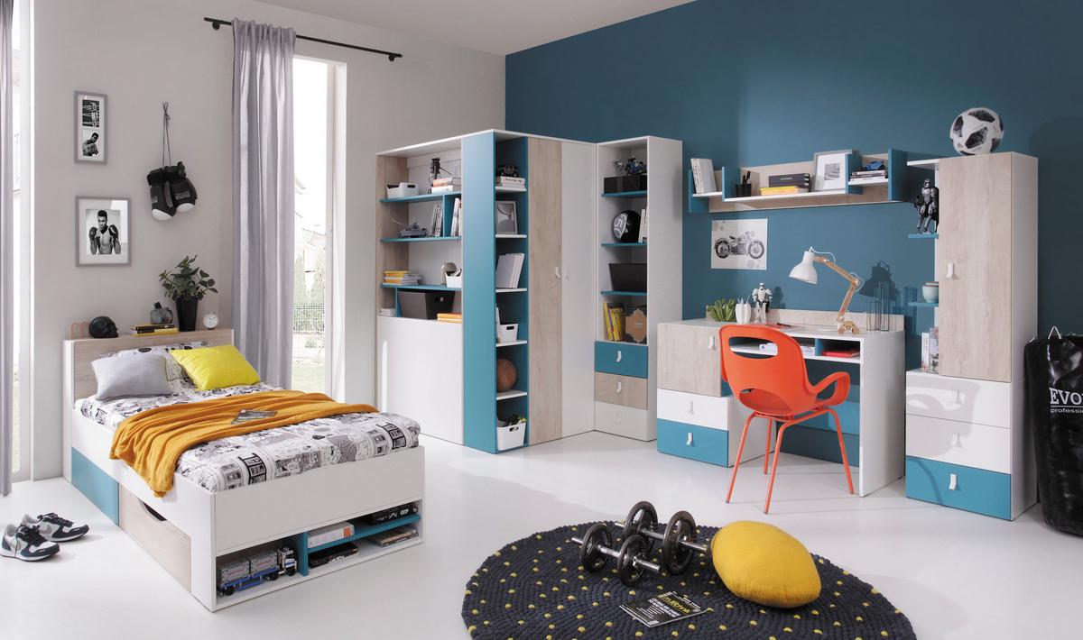 DREHTÜRENSCHRANK ISEO 135/190/135cm 2-türig Weiß - Blau/Weiß, Holzwerkstoff (135/190/135cm) - MASSENO