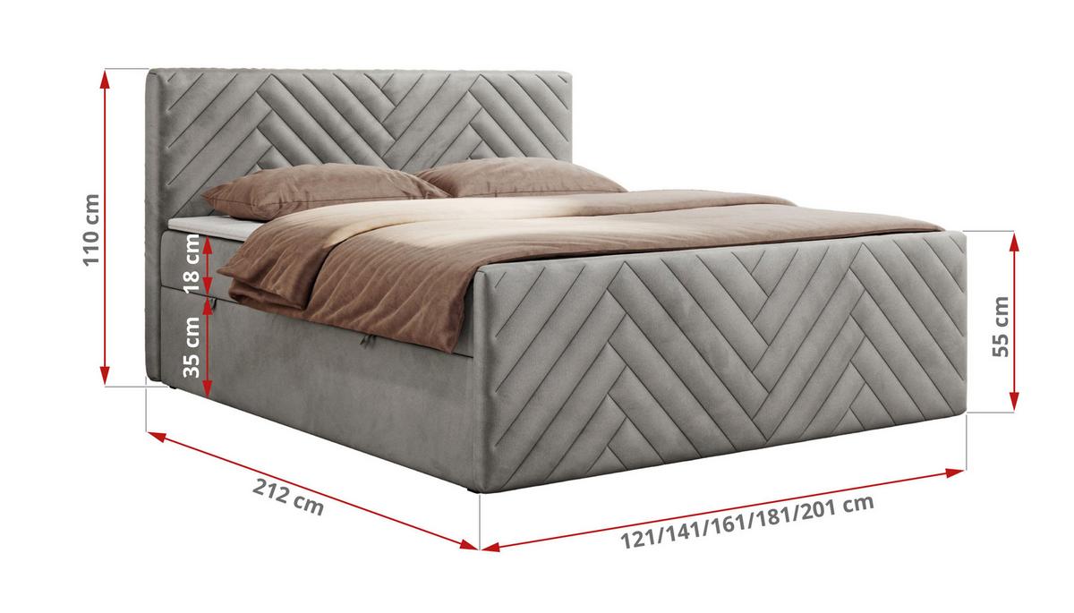 BOXBETT PARIS DUO 120/200 - Hellgrau Velvet - H3 - Hellgrau, Holz/Textil (120/200cm) - MKS