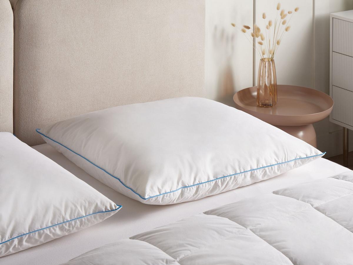 KOPFKISSEN Weiß Hoch 80/80 cm Aneto - Blau/Weiß, Naturmaterialien (80/80cm) - Beliani