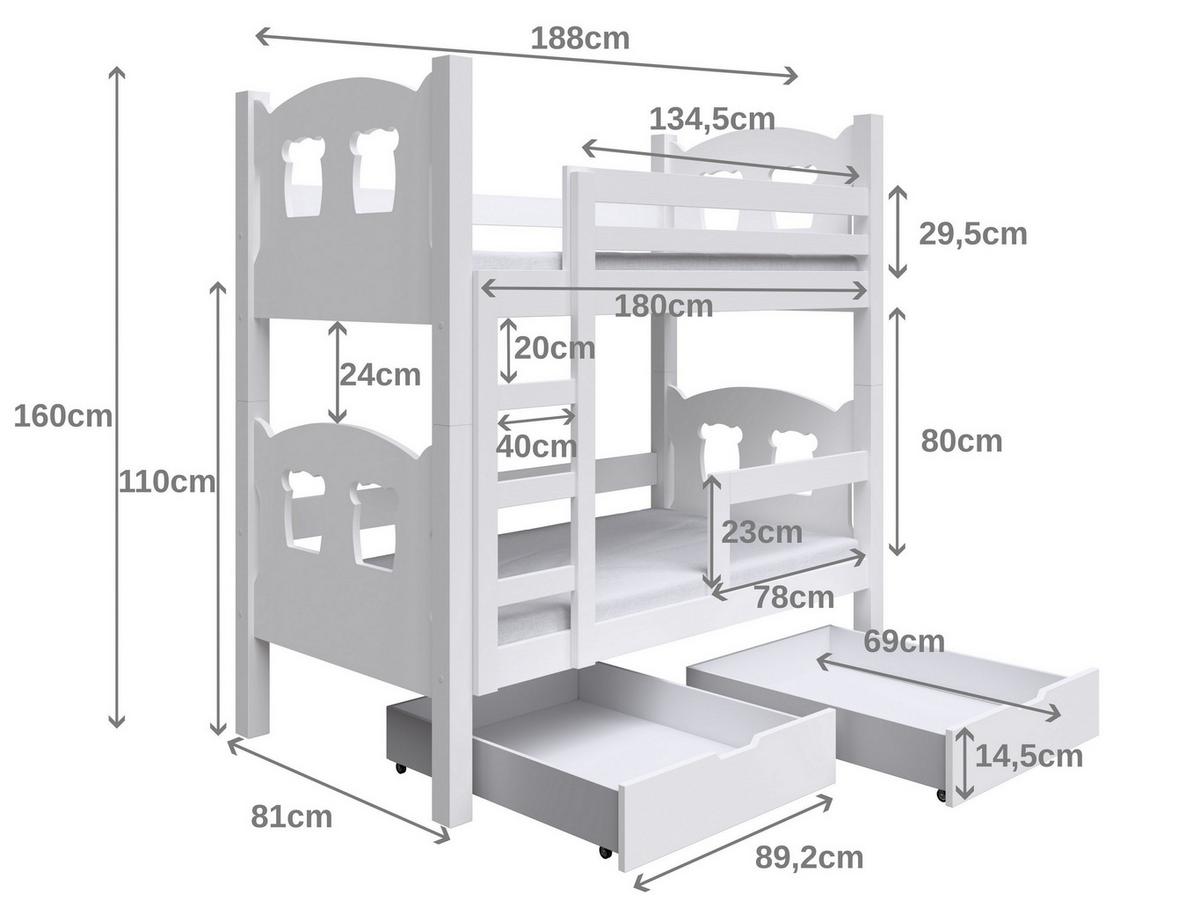ETAGENBETT LEONE mit Bettkasten 80x180 cm Grau - Grau, Holz (80/180cm) - MASSENO