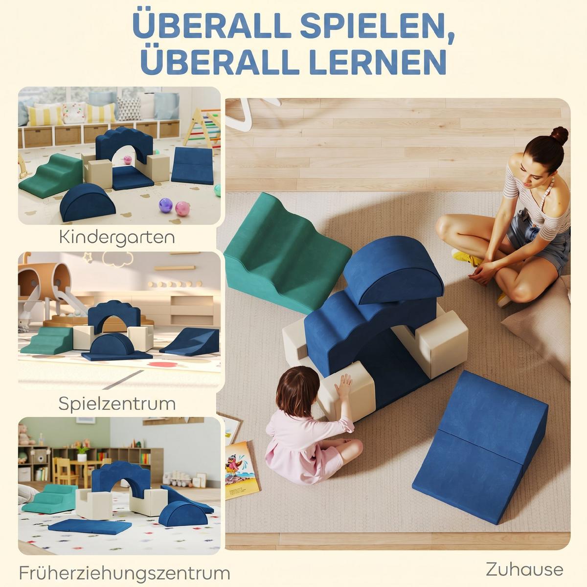 SCHAUMSTOFF-BAUSTEINE 7er Set Samt PU-Schaumstoff Blau - Multicolor, Textil (40/50cm) - AIYAPLAY