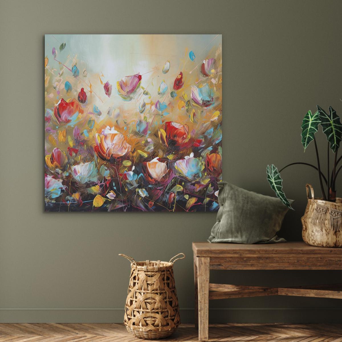AKUSTIKBILD Blumen - Kunst - Natur - Ölgemälde Akustikpaneele 90x90 cm - Multicolor, Kunststoff (90/90/0.9cm) - MuchoWow