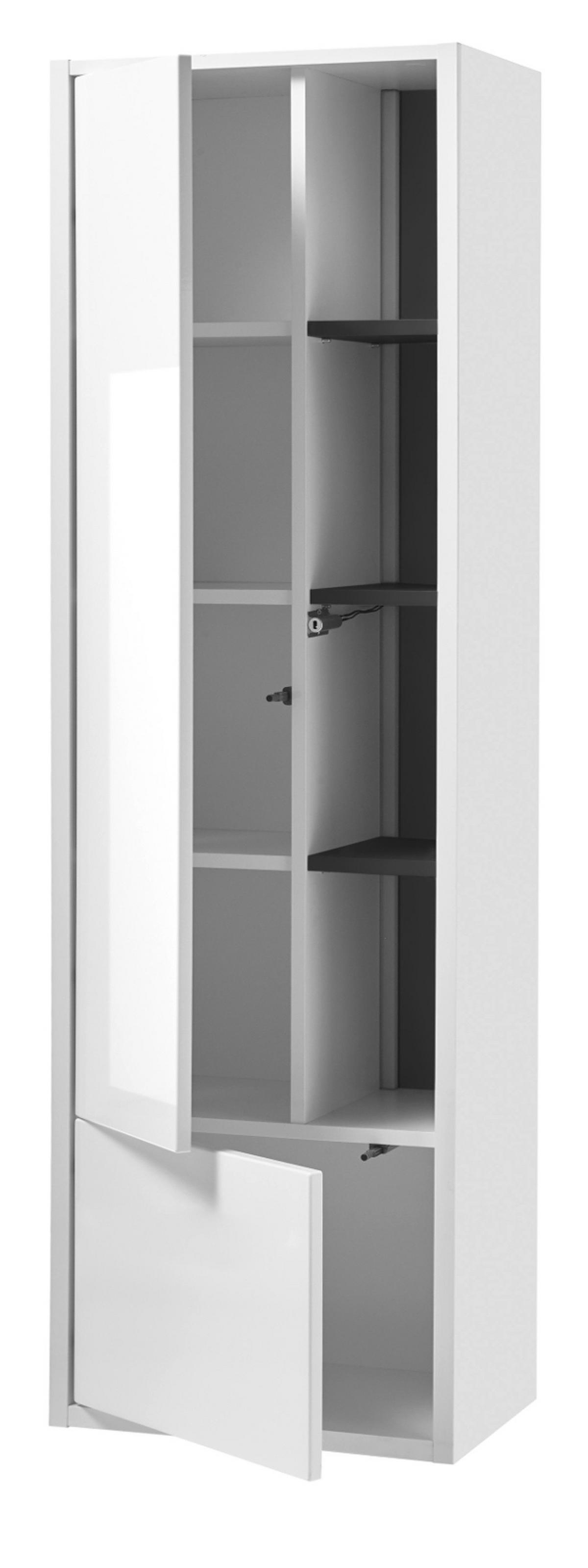 BADSCHRANK weiß Hochglanz, grau, Badezimmer Hochschrank inklusive Beleuchtung - Weiß Hochglanz/Grau, Holzwerkstoff (45/150/30cm) - Furn.Design