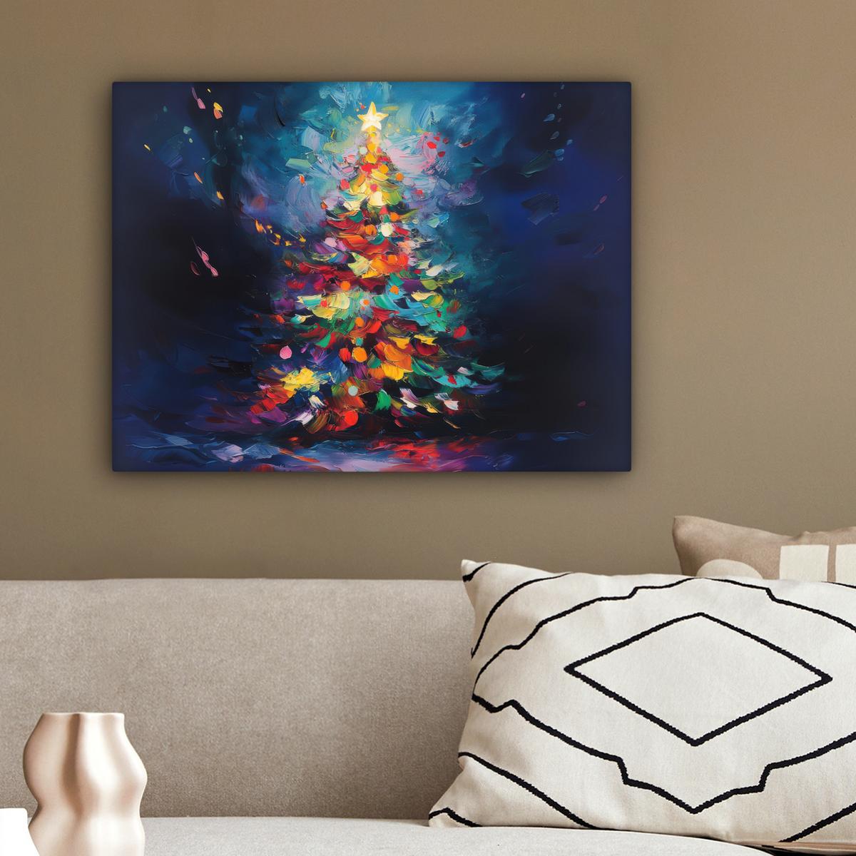 LEINWANDBILD Weihnachtsbaum - Weihnachten - Abstrakt - Farbenfroh Wandbild 40x30 cm - Multicolor, Textil (40/30cm) - MuchoWow