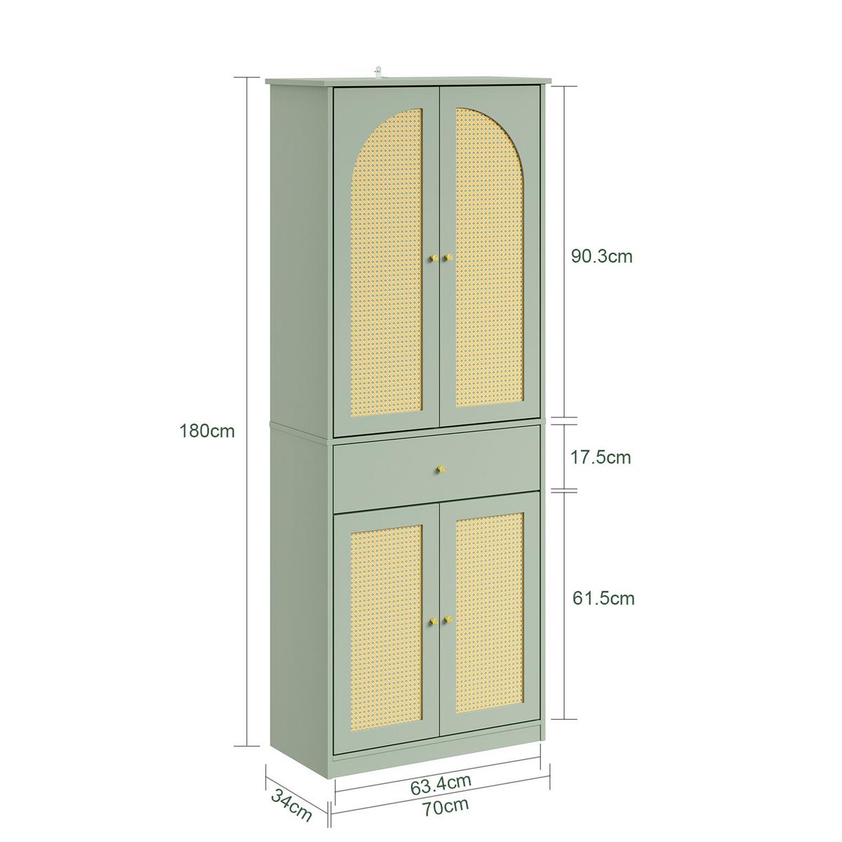 KLEIDERSCHRANK mit 4 Türen, 1 Schublade und 5 verstellbaren Böden, 70x34x180 cm - Grün, Holzwerkstoff (70/180/34cm) - SoBuy
