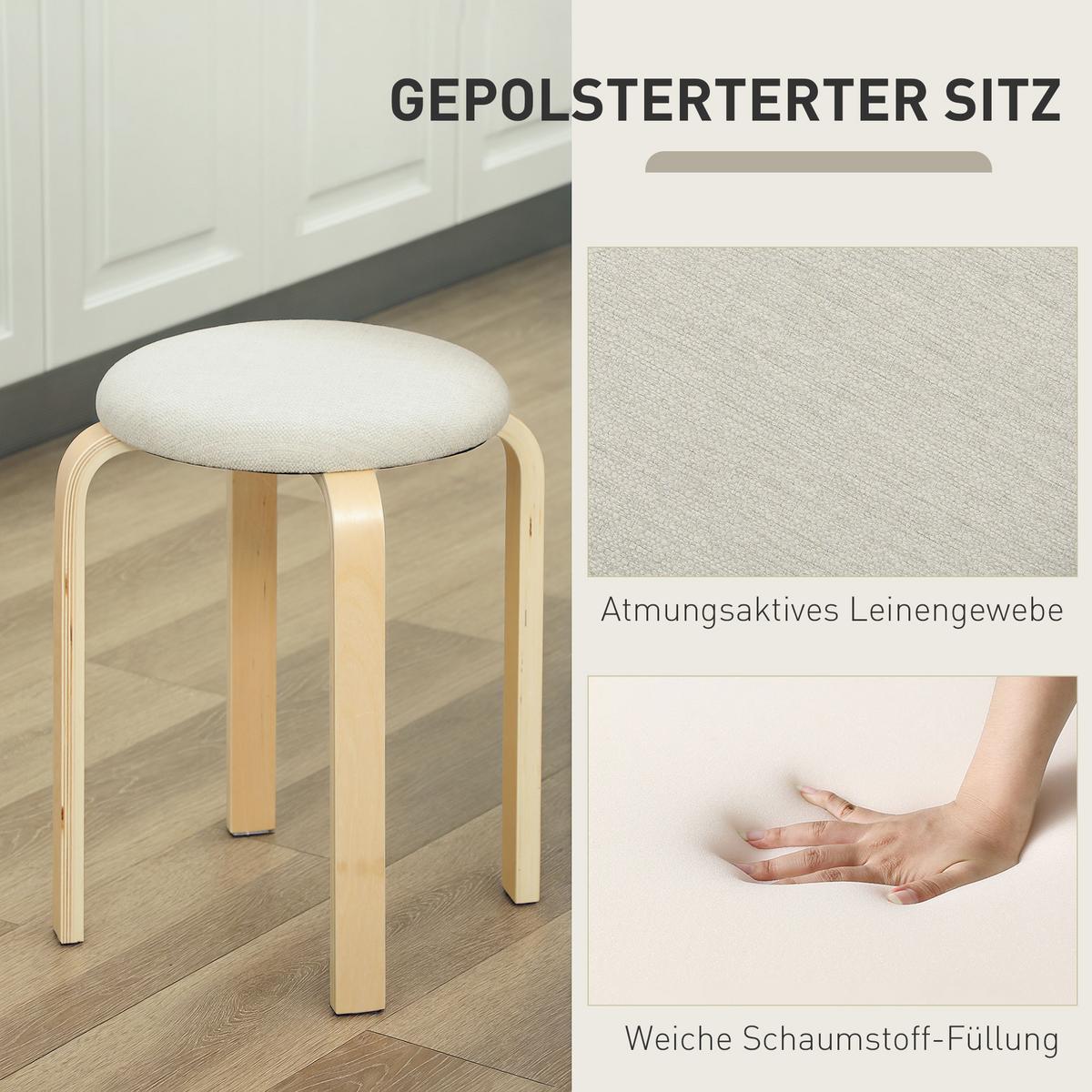4ER Set Esszimmerhocker Stapelhocker Hocker mit Leinenoptik für Wohnzimmer Creme - Weiß, Holzwerkstoff (40/45/40cm) - HOMCOM