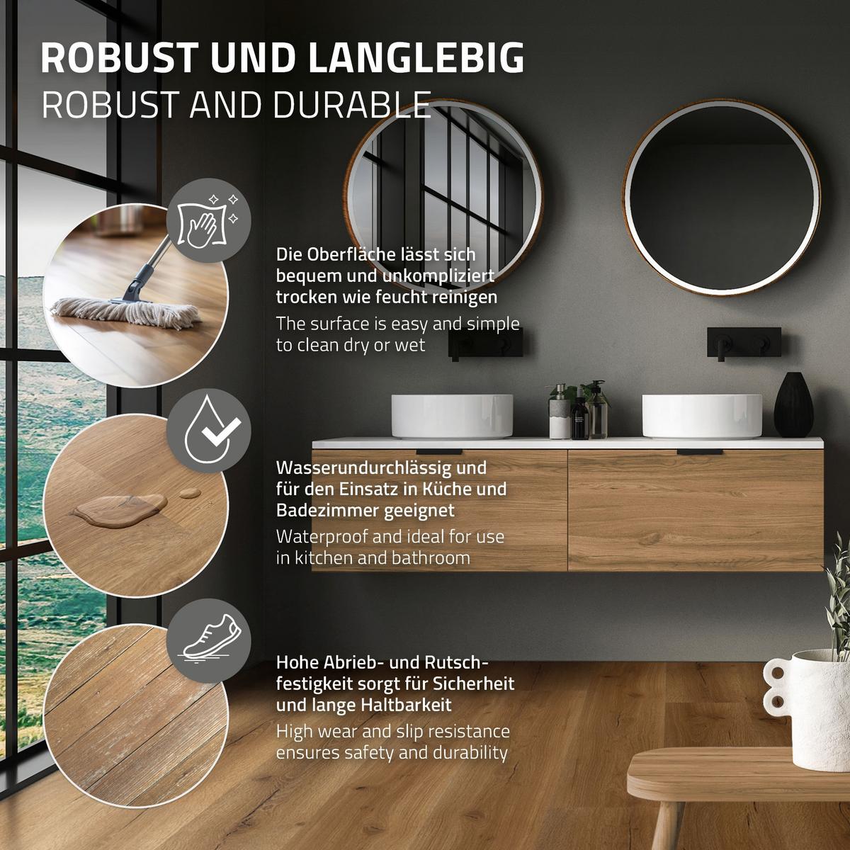 VINYLBODEN Klick 6,16m²/28 Dielen PVC Bodenbelag Eiche Rustikal Holzoptik - Wildeiche, Kunststoff (122/18/0.42cm) - ML-DESIGN