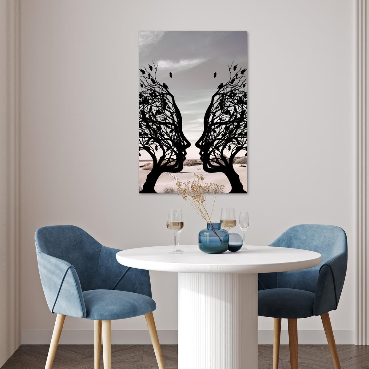 POSTER Strand - Meer - Menschen - Baum - Moderne Kunst Wanddeko 40x60 cm - Hellgrau, Papier (40/60/0.1cm) - MuchoWow