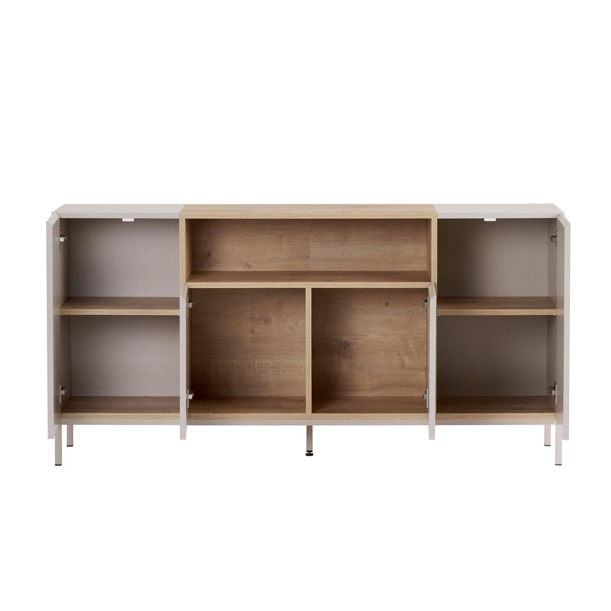 SIDEBOARD mit 4 Türen und 1 Nische, Kaschmir und Holzdekor 40/80/160 cm - Beige, Holzwerkstoff (40/80/41.5cm) - Calicosy