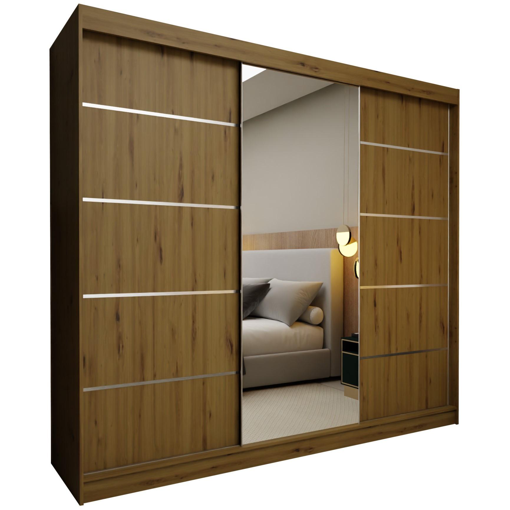 SCHWEBETÜRENSCHRANK MIRELLA 240/216/61 cm 3-türig mit Spiegel Eiche Artisan - Eiche Artisan, Holzwerkstoff (240/216/61cm) - MASSENO