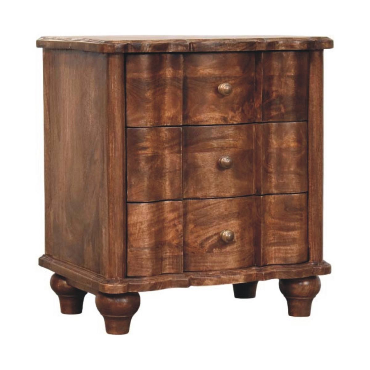 NACHTKASTEN Valencia, 3 Schubladen, Dunkelbraun - Dunkelbraun/Messingfarben, Holz/Metall (55/63/40cm) - Artisan Furniture