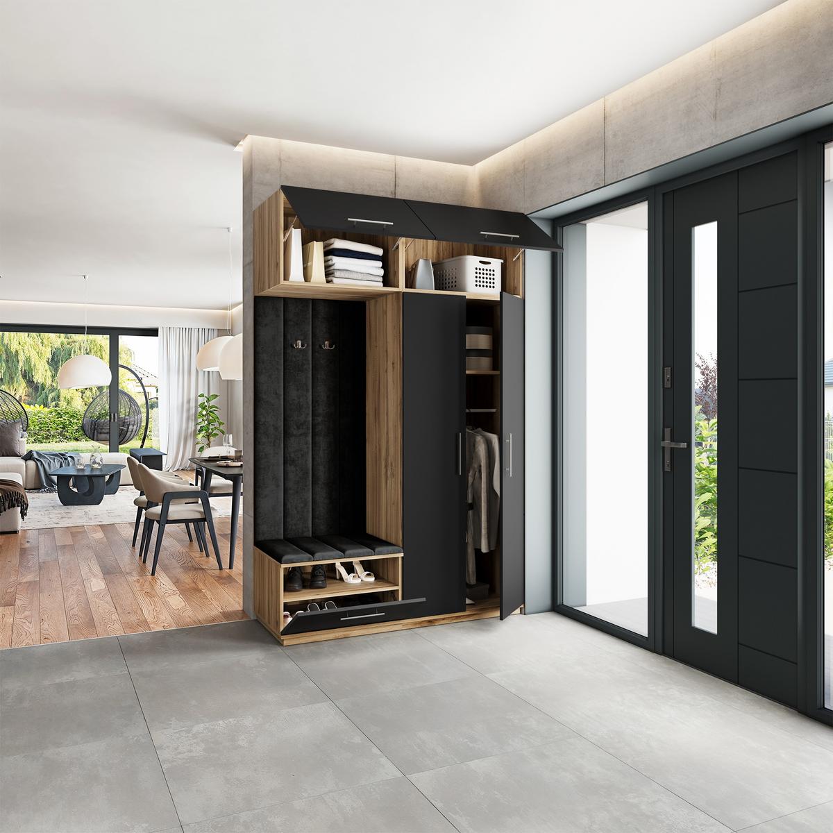 GARDEROBENSCHRANK REMA 150/240/60 cm Modern Eiche Wotan - Eiche Wotan/Schwarz, Holzwerkstoff (150/240/60cm) - MASSENO