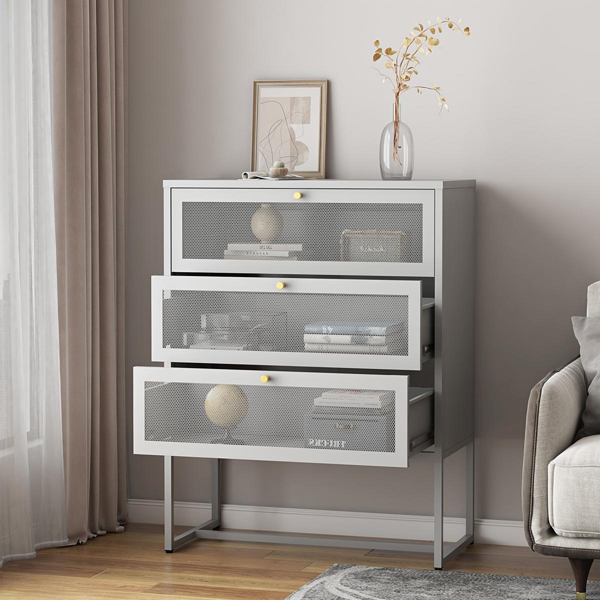 SCHUBLADENKOMMODE Sund - Goldfarben/Grau, Metall (80/105/40cm) - [en.casa]