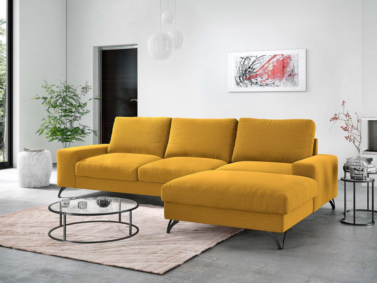 ECKSOFA Flavio, Seite: Rechts - L4+L2F+R1F - Gelb/Schwarz, Holz/Textil (300/179cm) - MIRJAN24