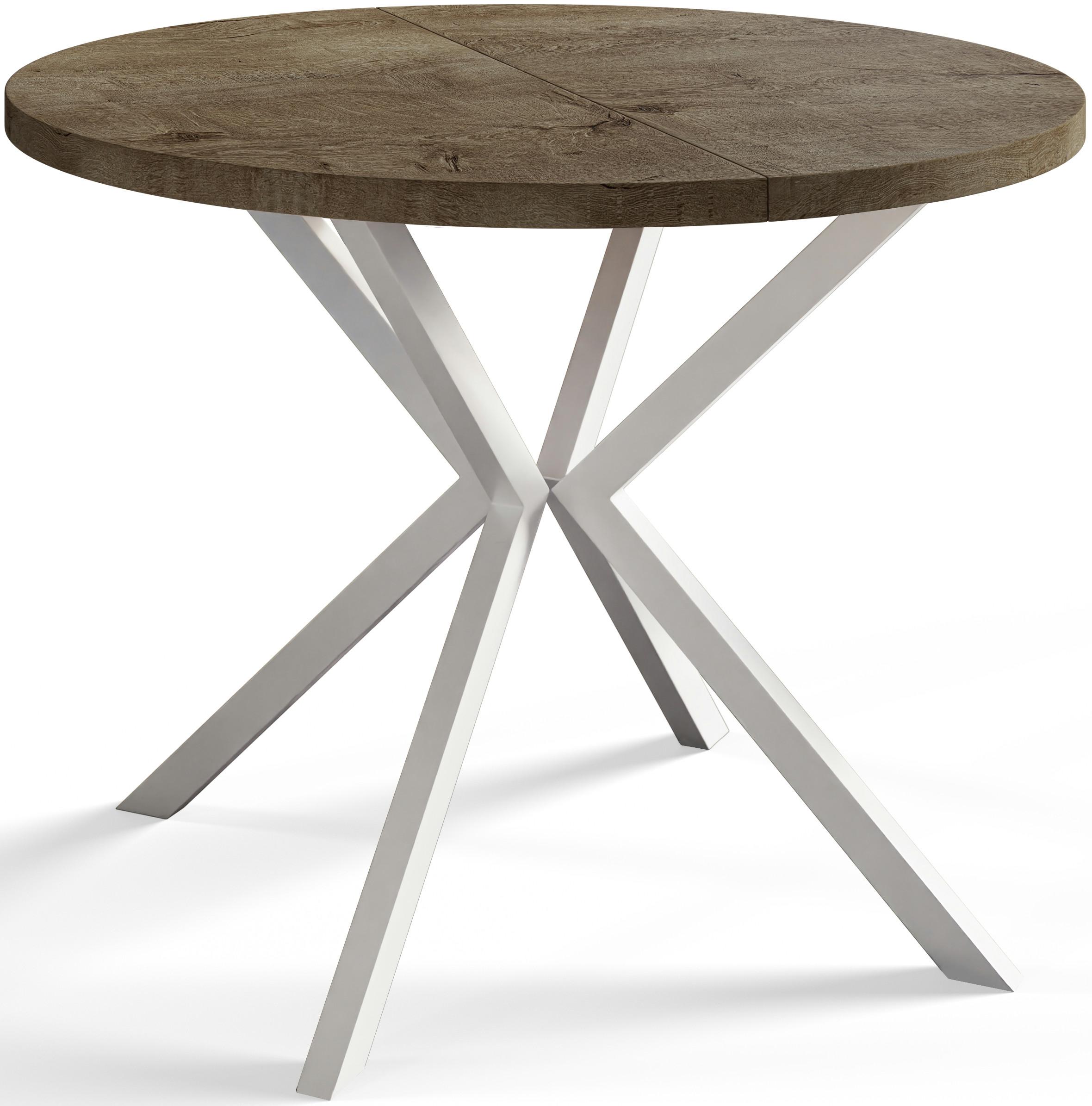 RUNDER Esszimmertisch LOFT LITEN, ausziehbarer Tisch Durchmesser: 120 cm/200 cm, Wohnzimmertisch Farbe: Grau, mit Metallbeinen in Farbe Weiß - Dunkelbraun/Weiß, Holzwerkstoff (120/120/76cm) - Alpi-Möbel