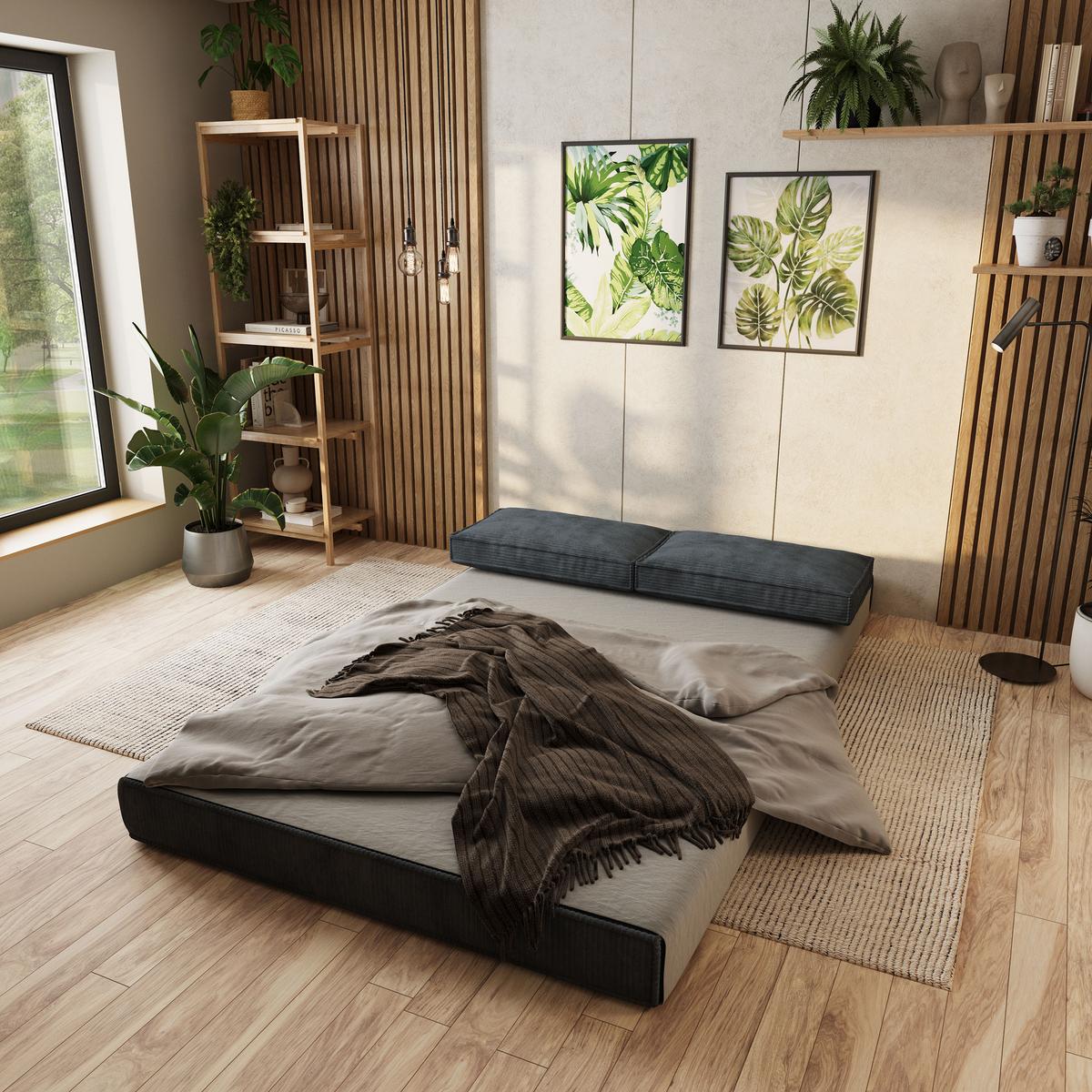 ECKSOFA ANKO modulares Boneless Sofa mit Schlaffunktion Grau Cordstoff - Dunkelgrau, Textil (270/160cm) - MASSENO