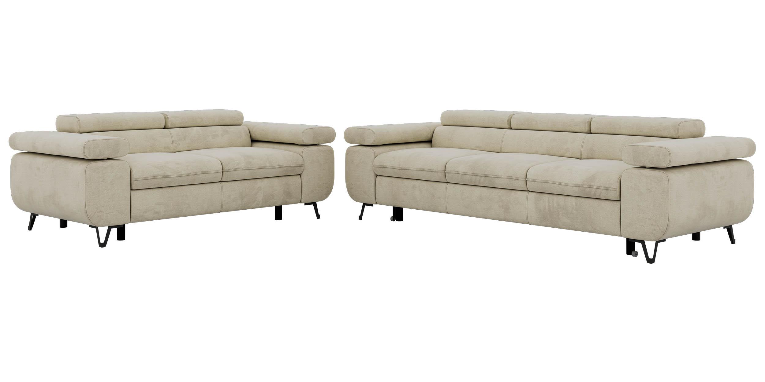 SITZGARNITUR PETERS 2+3 - Beige Velvet - Beige/Schwarz, Textil/Metall (262/76/99cm) - MKS