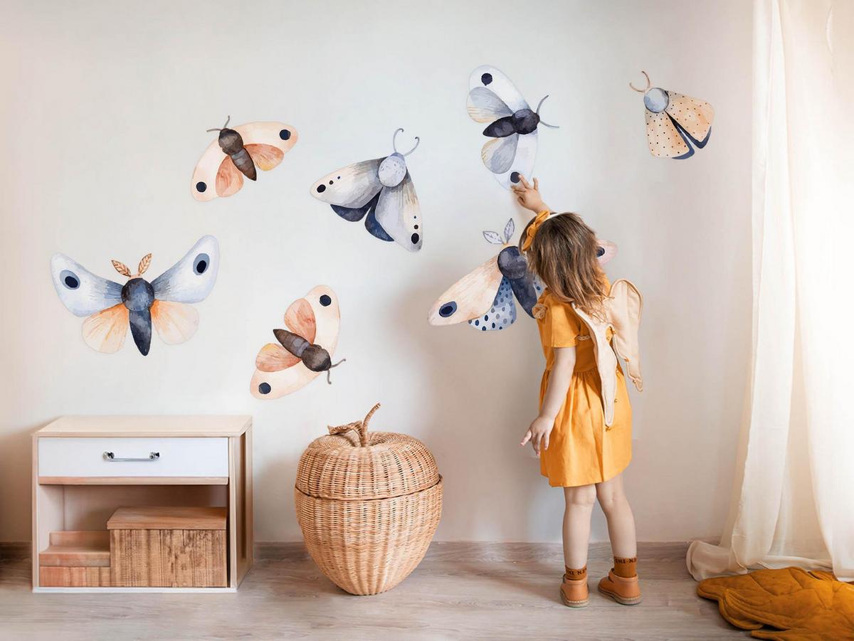 WANDAUFKLEBER 60x77cm - Pastellfarbene Motten-Insekten - Multicolor, Kunststoff (60/77/0.1cm) - Wallfluent