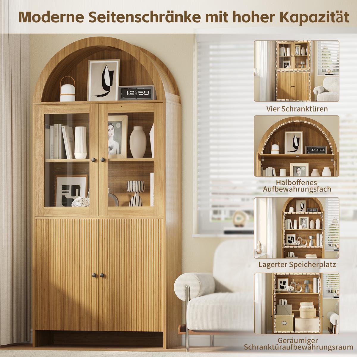 KÜCHENSCHRANK holz-optik natur 176 cm hoch mit bogendesign & wellenmuster - Naturfarben, Holzwerkstoff (78/176/40cm) - Urban Meuble