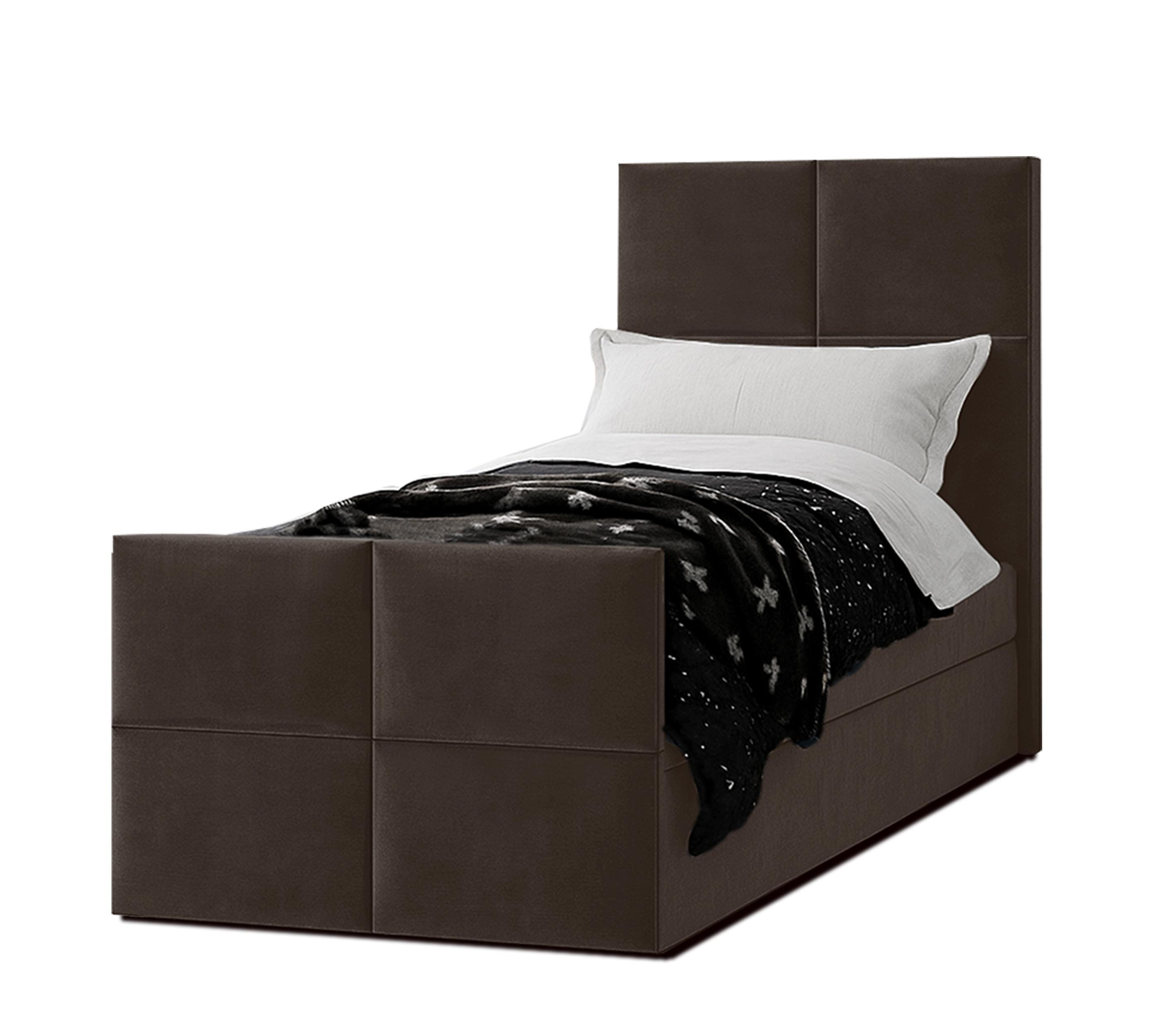 BOXBETT ALEYNA 90x200 cm mit Bettkasten und Matratze - Braun + TOPPER - Schwarz/Braun, Holz/Holzwerkstoff (90/200cm) - AX Living