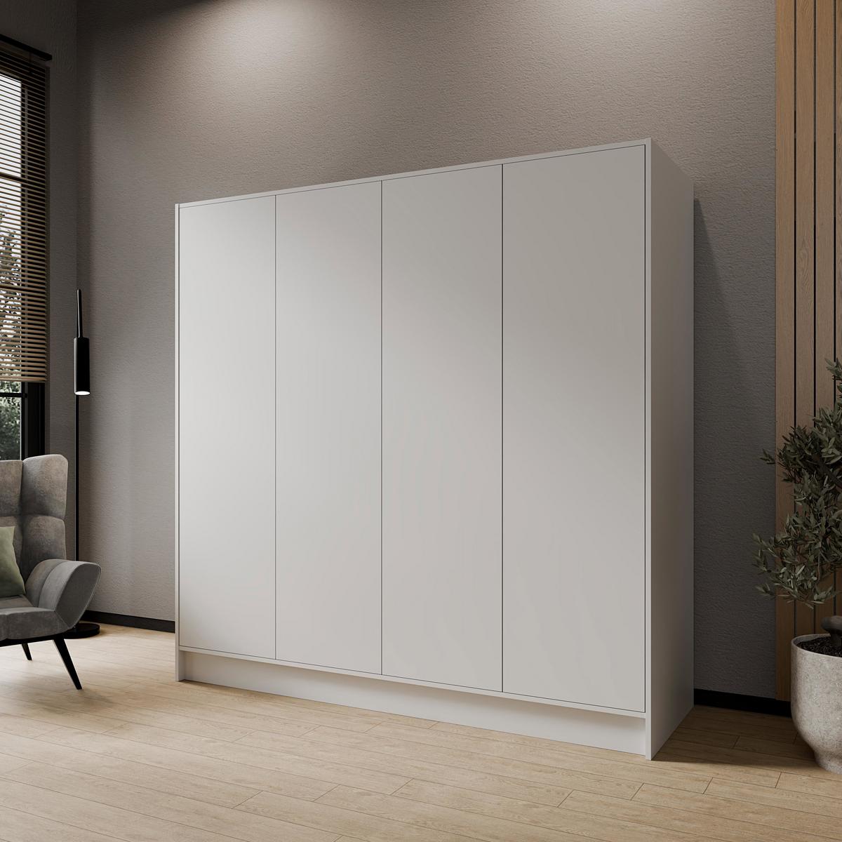 KLEIDERSCHRANK Mono Grifflos im Skandi-Stil, Weiß 200/200/51 cm - Weiß, Holzwerkstoff (200/200/51cm) - WFL GROUP