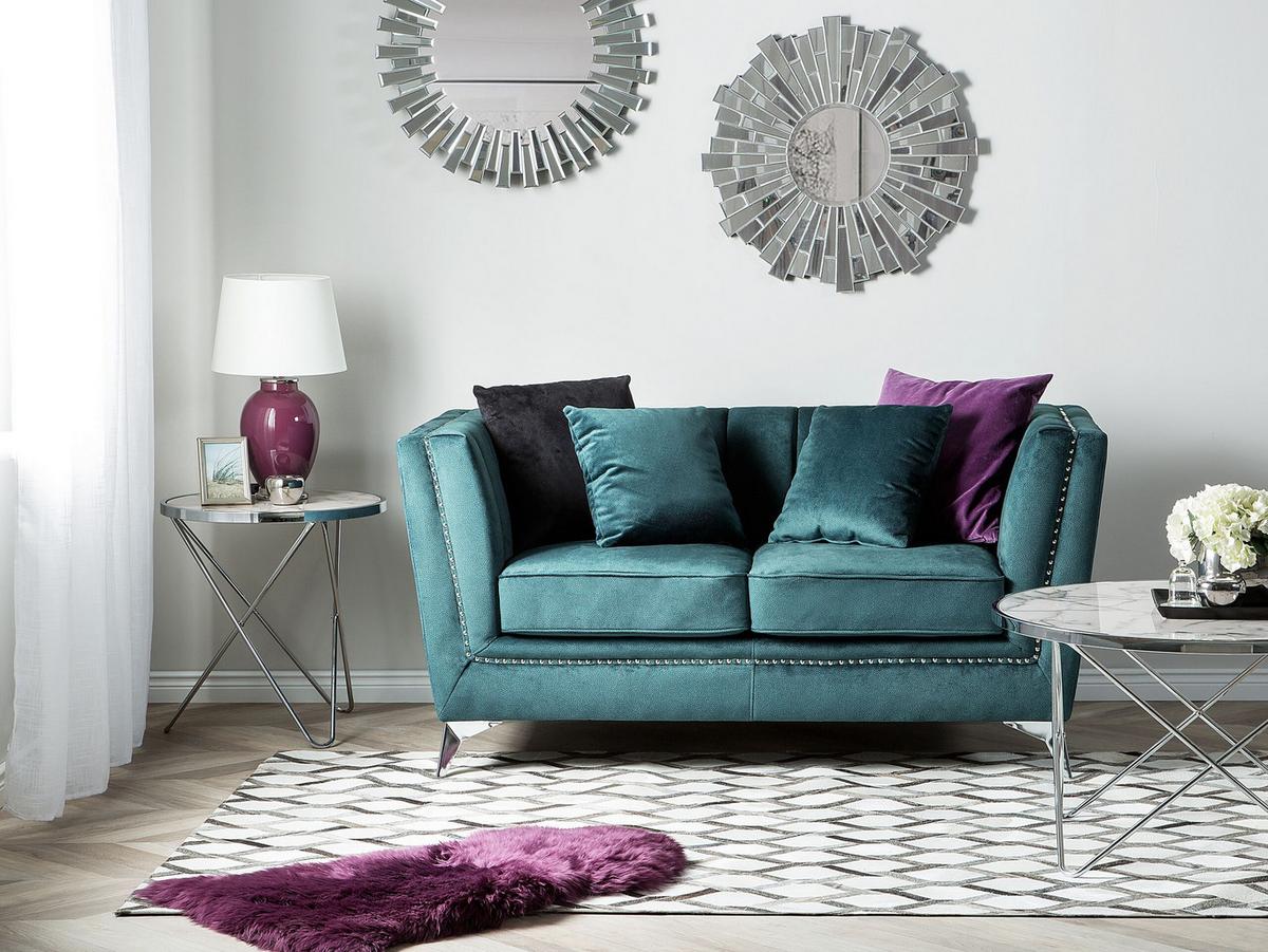 2-SITZER-SOFA Samtstoff Blau-Grün Gaula - Hellgrün, Textil (160/77/80cm) - Beliani