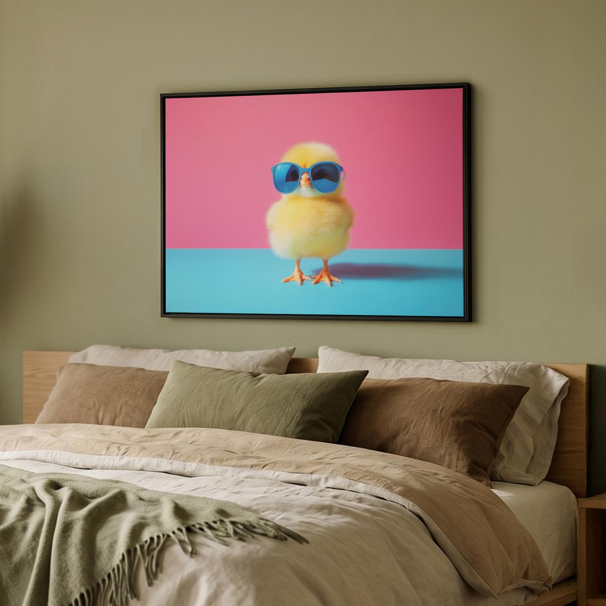 LEINWAND Bilder mit Rahmen - Chick - Sonnenbrille - Blau - 70x50 - Pink, Textil (70/50cm) - MuchoWow