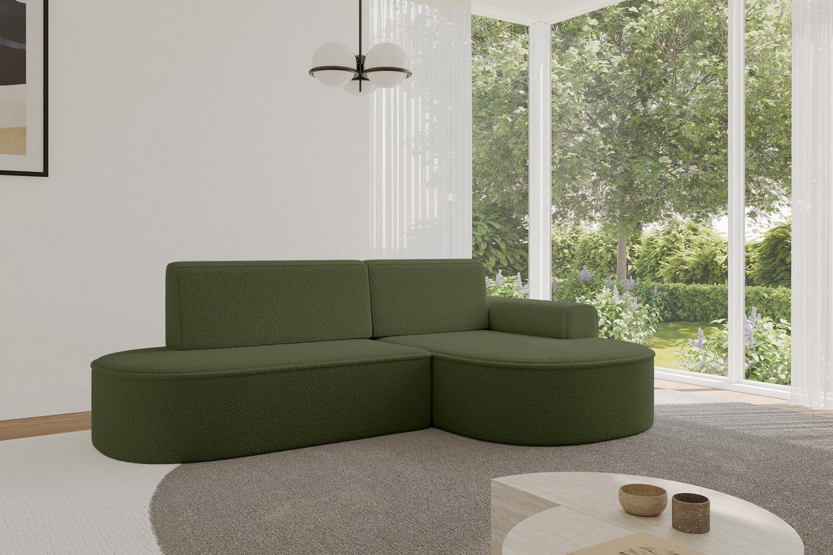 ECKSOFA mit Schlaffunktion und Bettkasten Ottomane Rechts MARI-L1-S - 283x167x73 cm Grün Bouclé - Schwarz/Grün, Holzwerkstoff/Kunststoff (167/283cm) - ALTDECOR