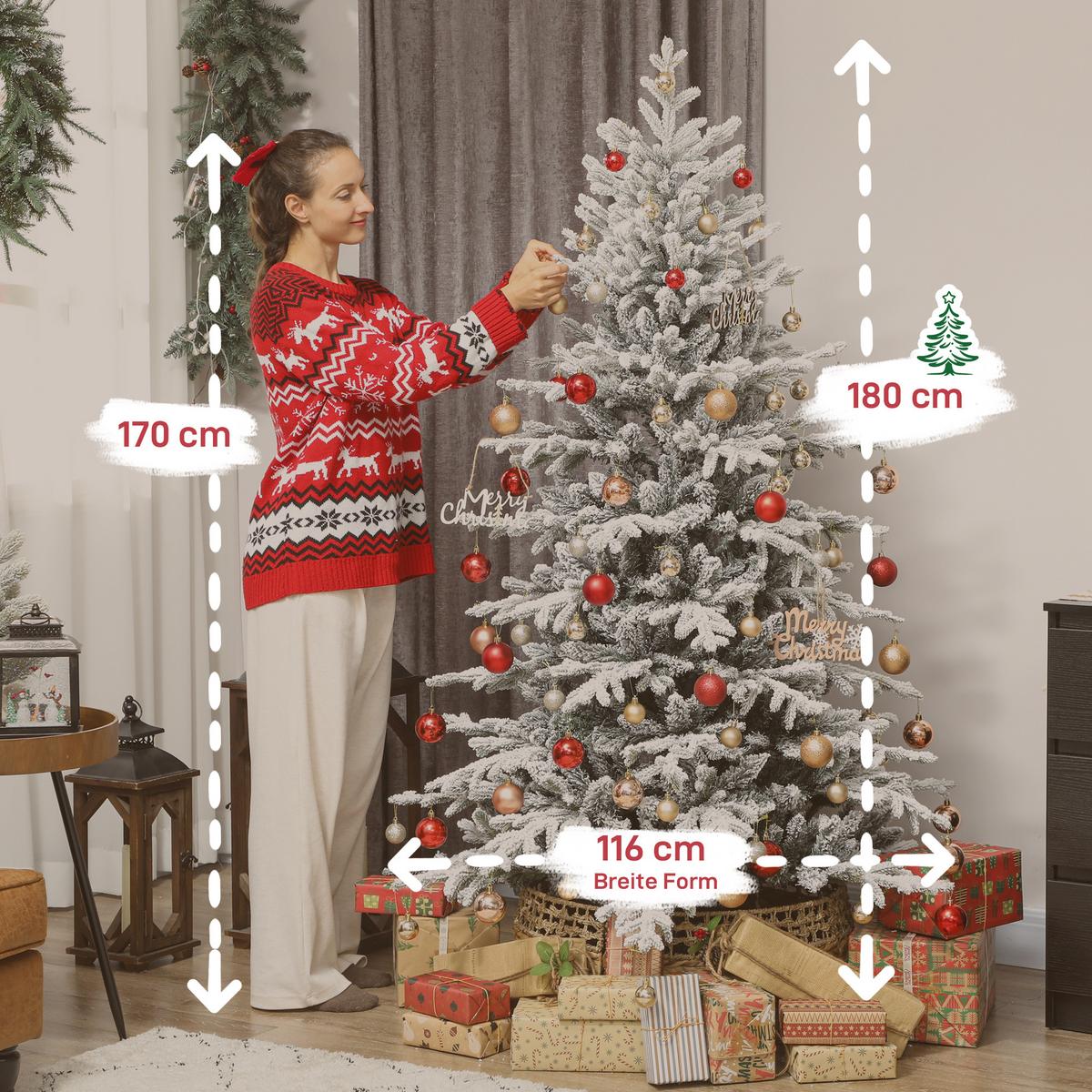 KÜNSTLICHER-WEIHNACHTSBAUM, 180cm Christbaum mit Schnee, 1815 Zweigen Grün - Grün, Kunststoff (180cm) - HOMCOM