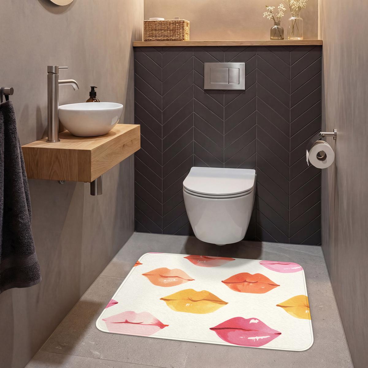 WC-VORLEGER Lippen - Bunt - Glänzend Toilettenteppich 90x60 cm - Rosa, Textil (90/1cm) - OnlyWow