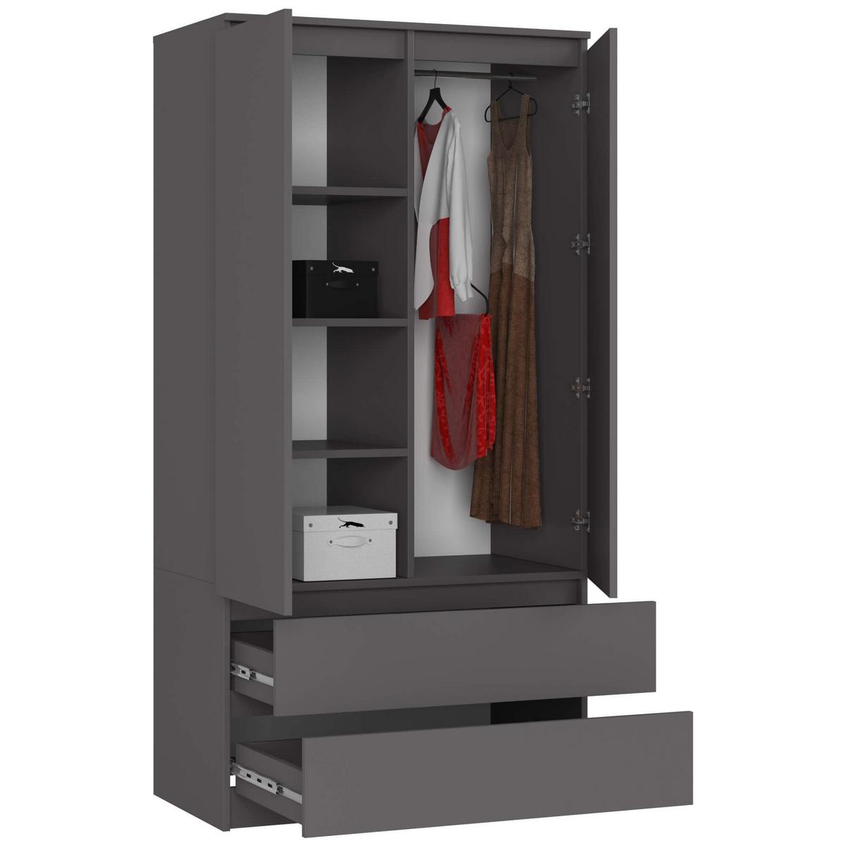 KLEIDERSCHRANK Graphit Grau 180/90/51 - Graphitfarben, Holzwerkstoff (90/180/51cm) - RAUMHIRSCH FURNITURE