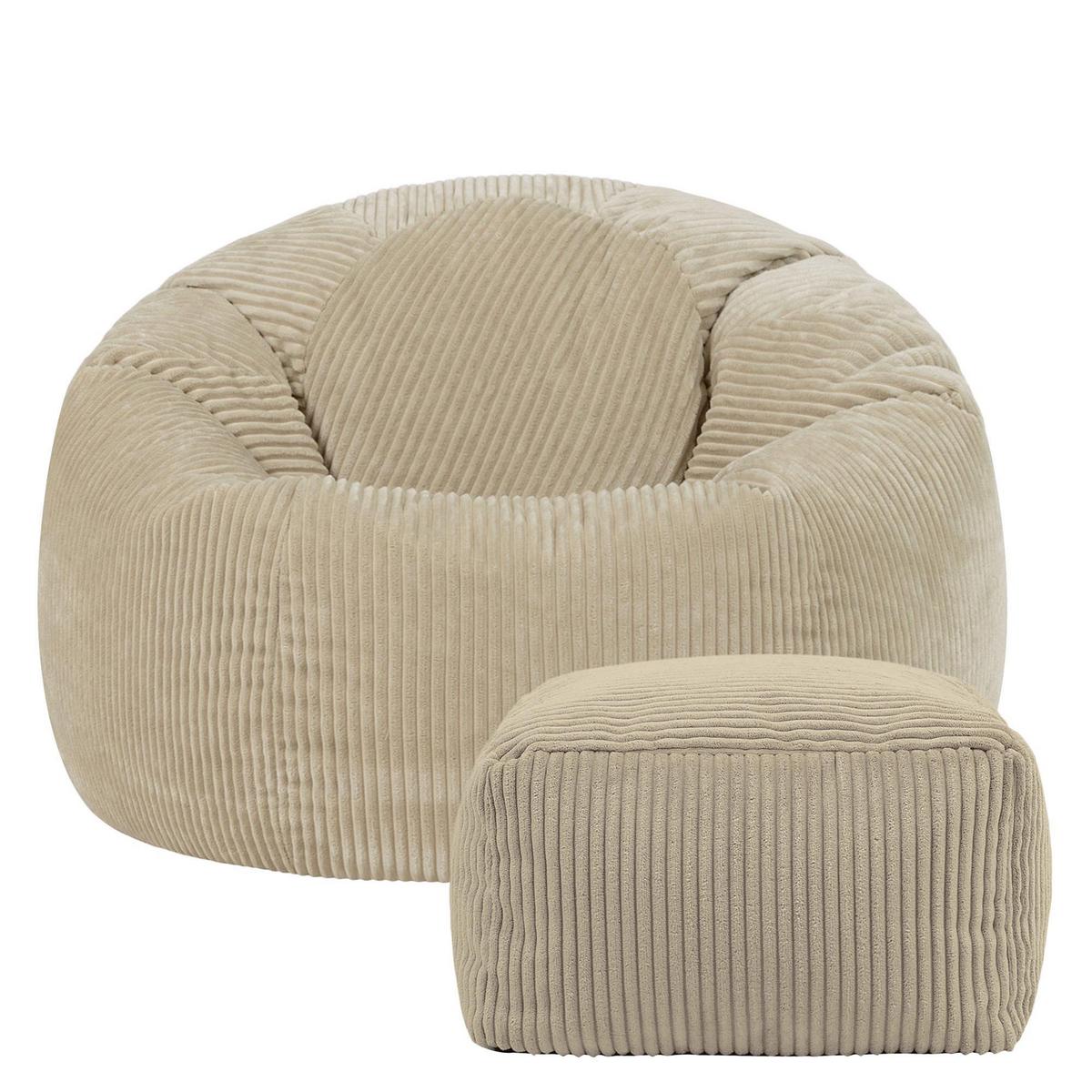 SITZSACK Klassisch + Hocker, Cord - Beige, Kunststoff/Textil (85/50/85cm) - icon