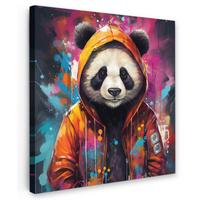 LEINWANDBILD Panda - Jacke - Graffiti - Orange Deko Groß 90x90 cm - Orange, Textil (90/90cm) - MuchoWow