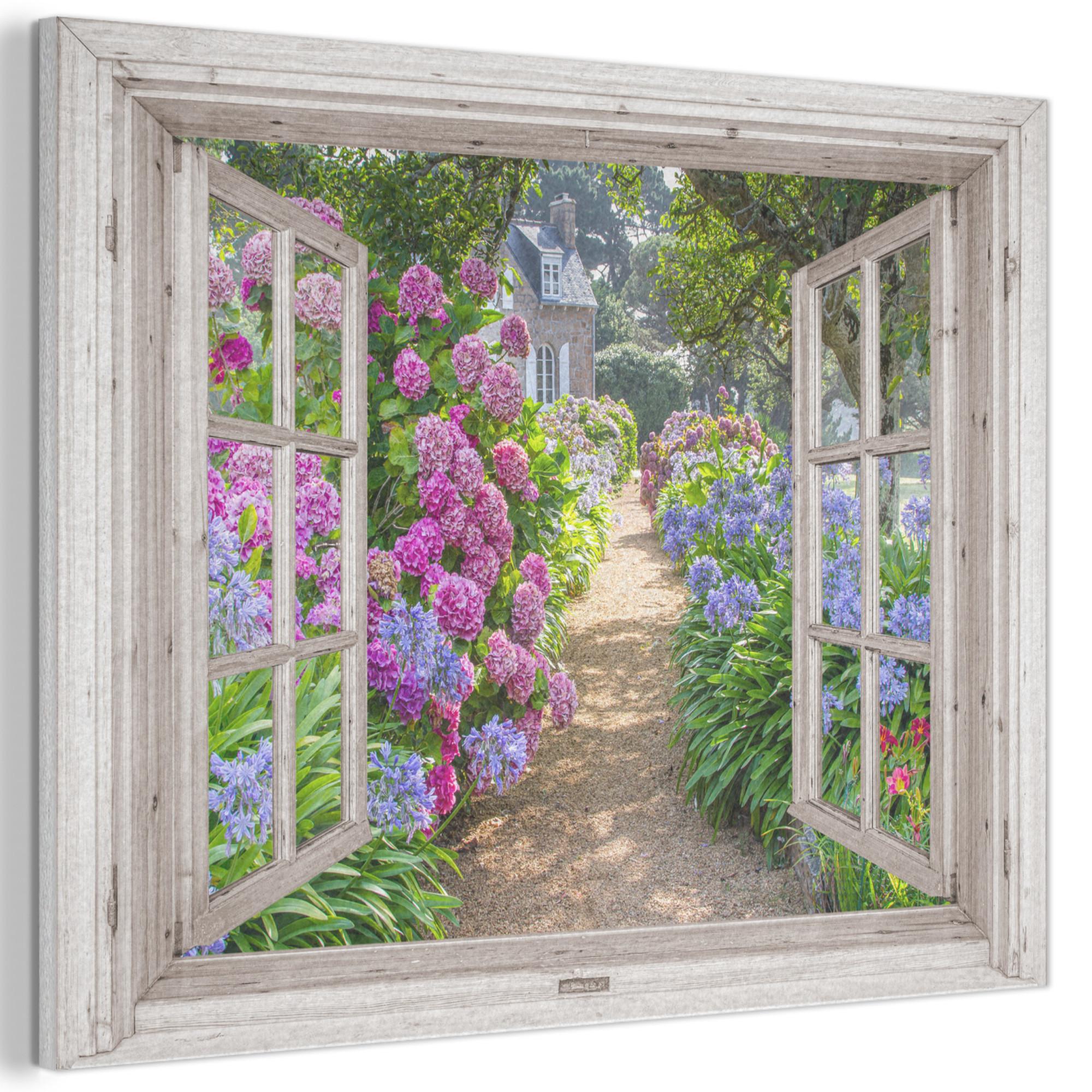 AKUSTIKBILD Hortensie - Durchsichtig - Blumen - Sommer - Lila - Weg Wanddeko 70x50 cm - Lila, Kunststoff (70/50/0.9cm) - MuchoWow