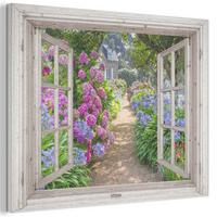 AKUSTIKBILD Hortensie - Durchsichtig - Blumen - Sommer - Lila - Weg Wanddeko 70x50 cm - Lila, Kunststoff (70/50/0.9cm) - MuchoWow