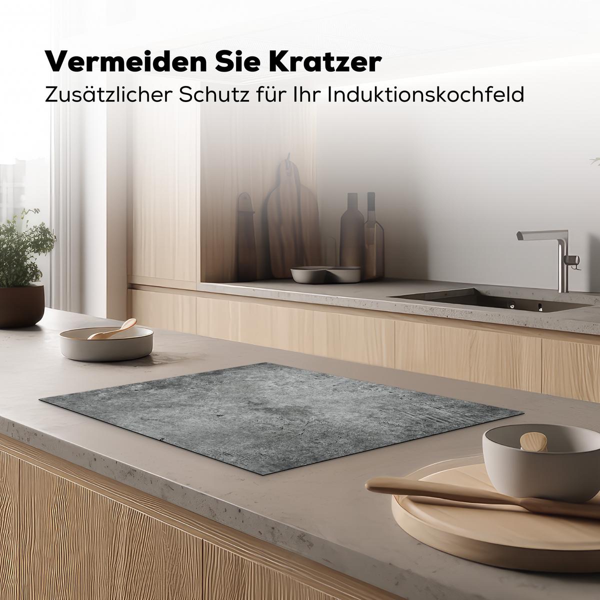 HERDABDECKPLATTE Beton - Schiefer - Grau -Betonstruktur Herdabdeckung Induktionsfeld 70x52 cm - Grau, Kunststoff (70/52/0.2cm) - MuchoWow