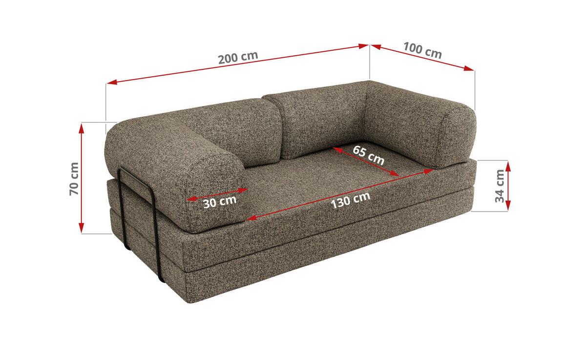 3-SITZER SOFA ORSETTO - Grau Stukture - Schwarz/Grau, Textil/Metall (200/70/100cm) - MKS