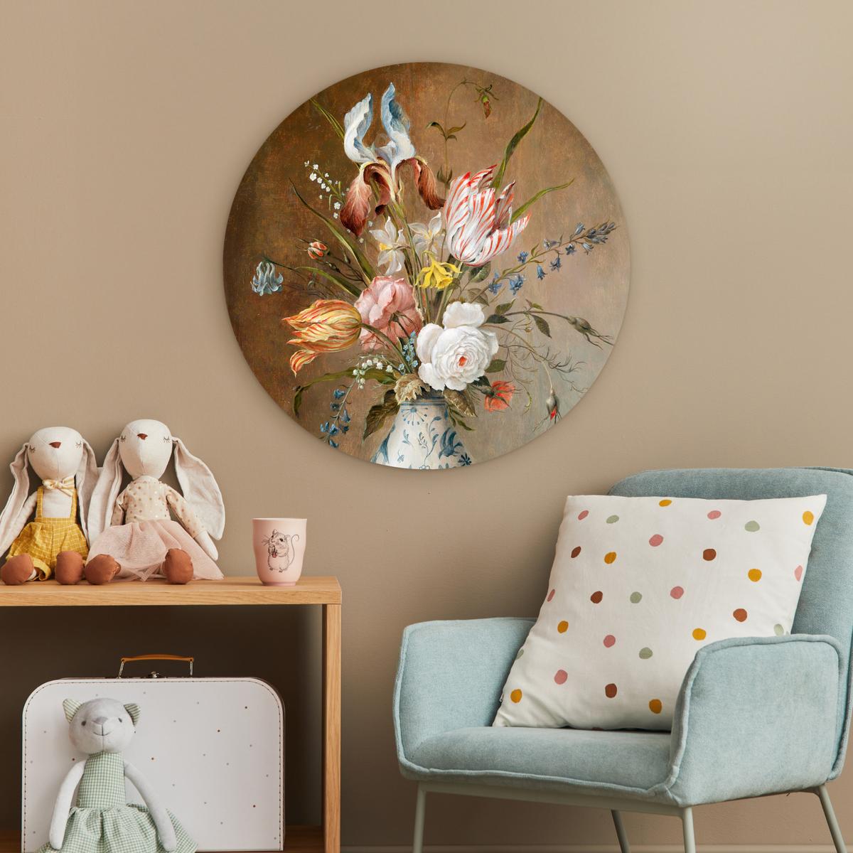 WANDBILD Stilleben mit Blumen - Balthasar van der Ast - Malerei Wanddeko Schlafzimmer 60x60 cm - Sandfarben, Kunststoff (60/60cm) - MuchoWow