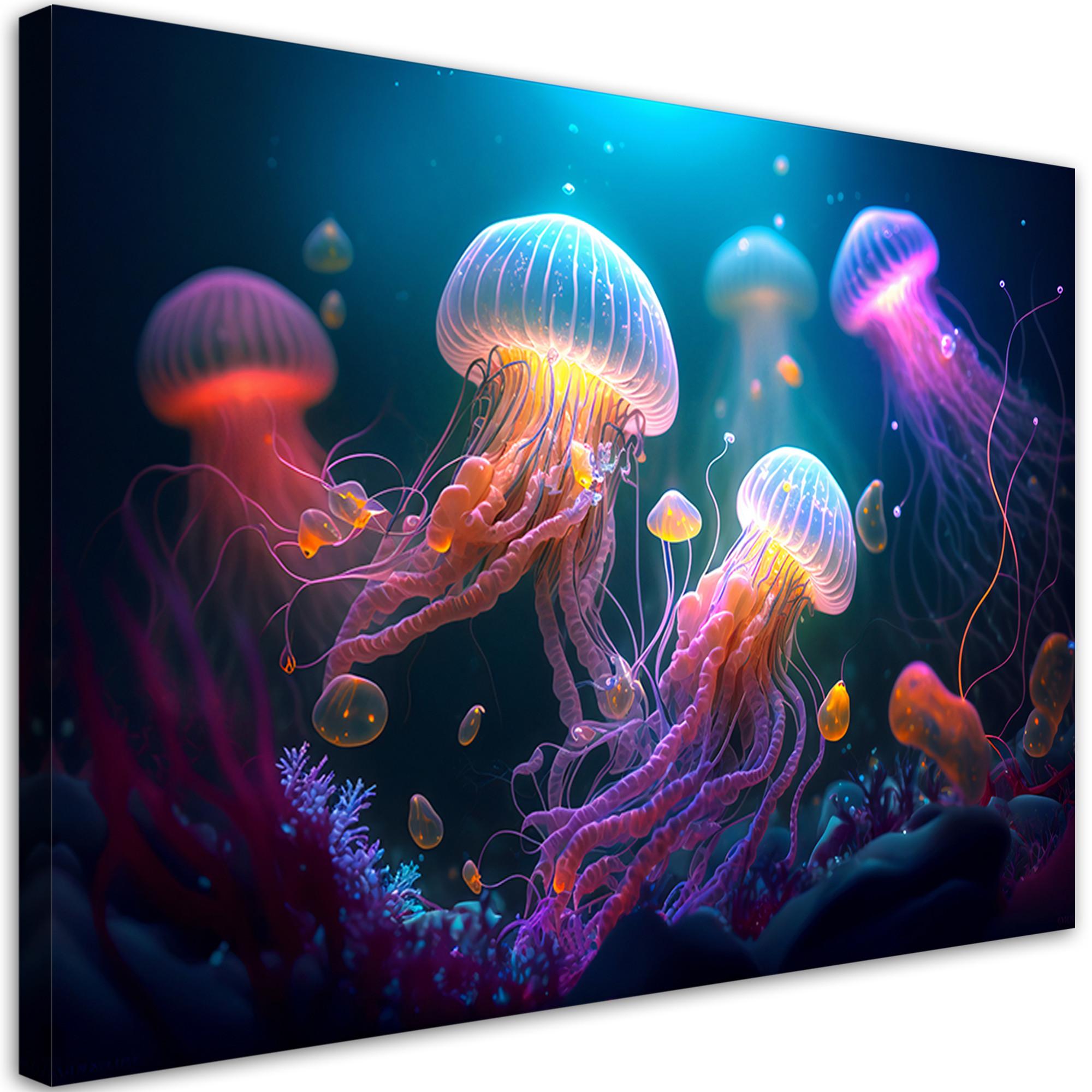 WANDBILD qualle neon abstraktion - Multicolor, Textil (60/40cm) - Feeby