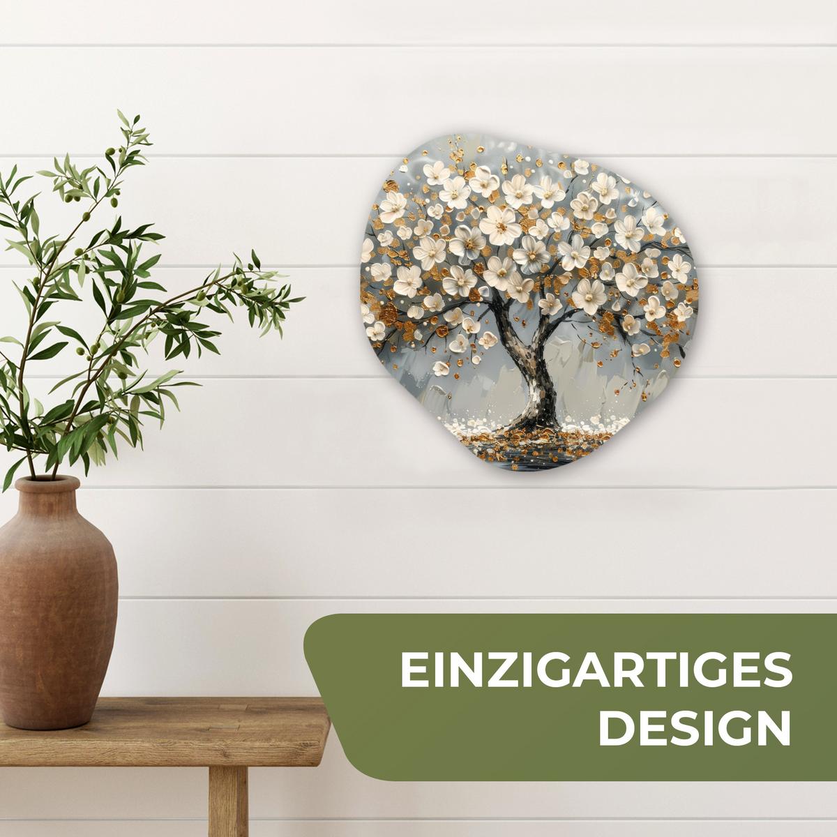 WANDBILD Baum - Gold - Blumen - Abstrakt - Kunst Wanddeko 40x40 cm - Goldfarben, Kunststoff (40/40cm) - MuchoWow
