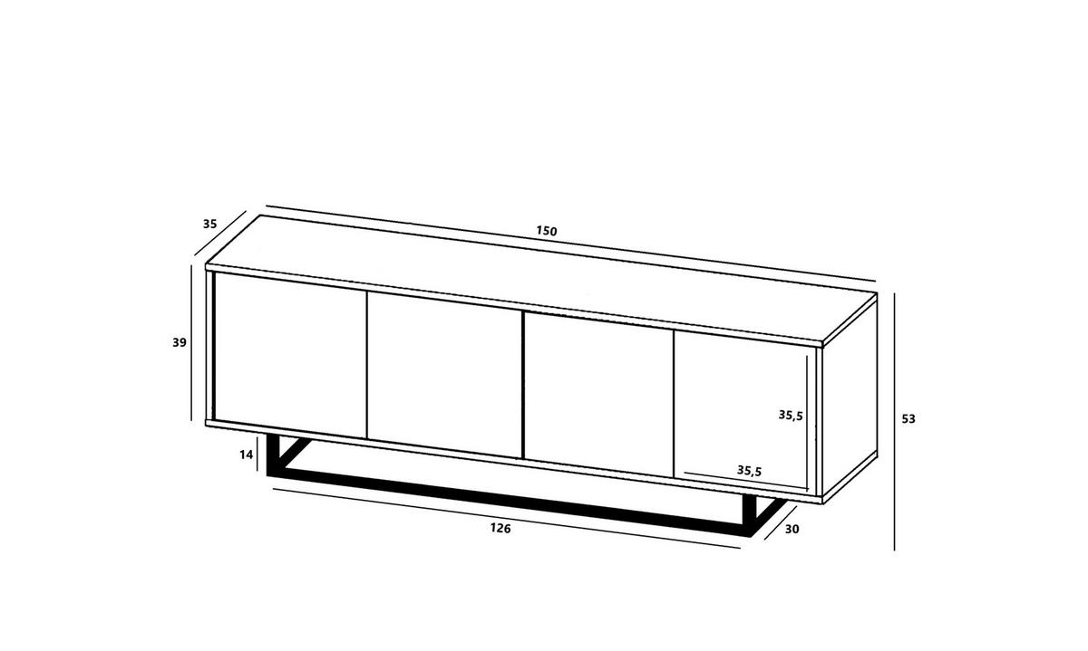 TV-SCHRANK Apollo2 Eiche wotan Schwarz Matt 150/53/35 cm - Schwarz, Holzwerkstoff/Metall (150/53/35cm) - Meble Lindner