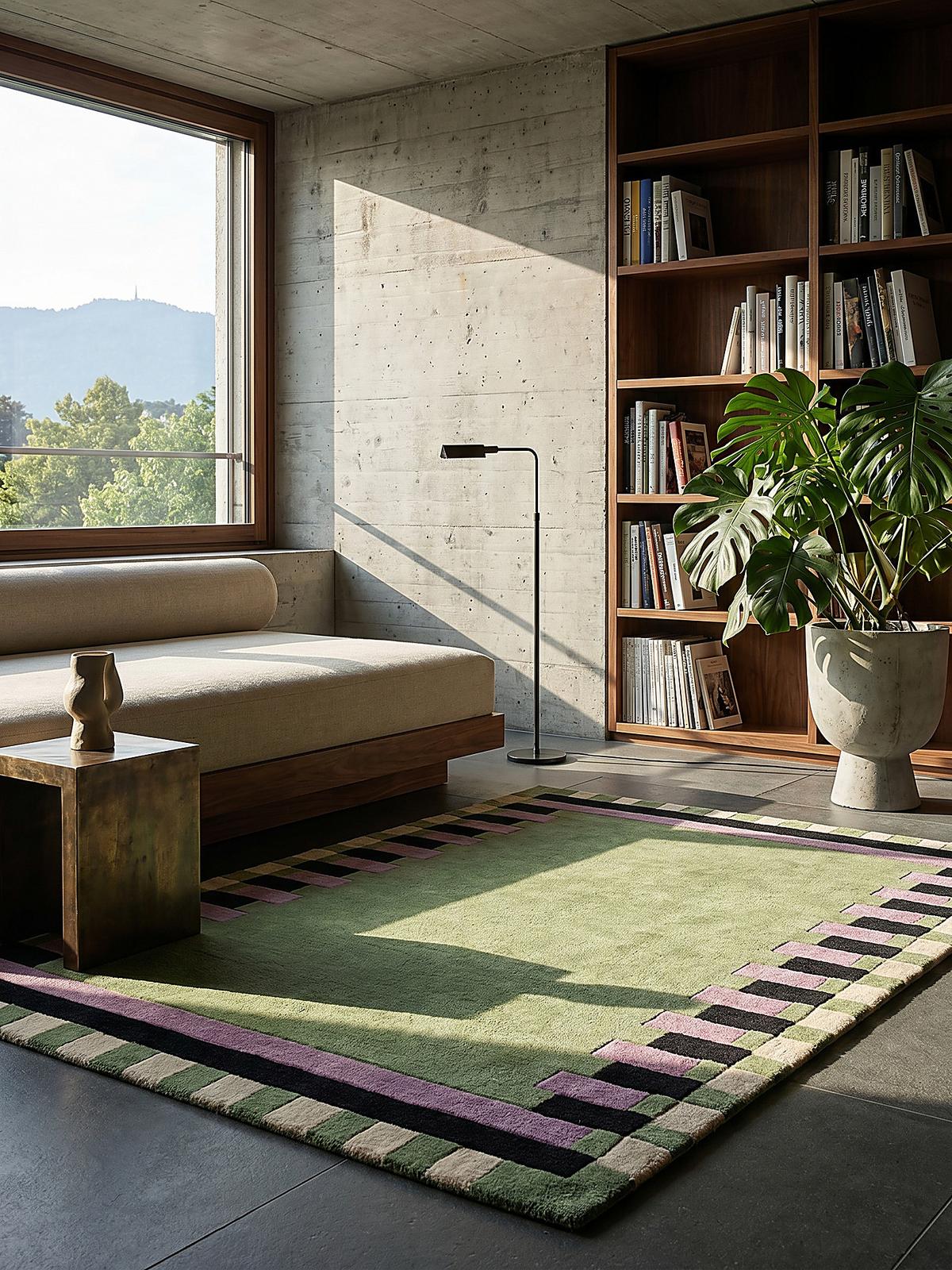 WOLLTEPPICH WENSUM, geometrisch, Grün-Lila, 120 x 170 cm - Grün, Textil (170/120cm) - KADIMA DESIGN