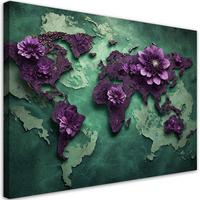 WANDBILD blumen weltkarte lila - Lila, Textil (60/40cm) - Feeby