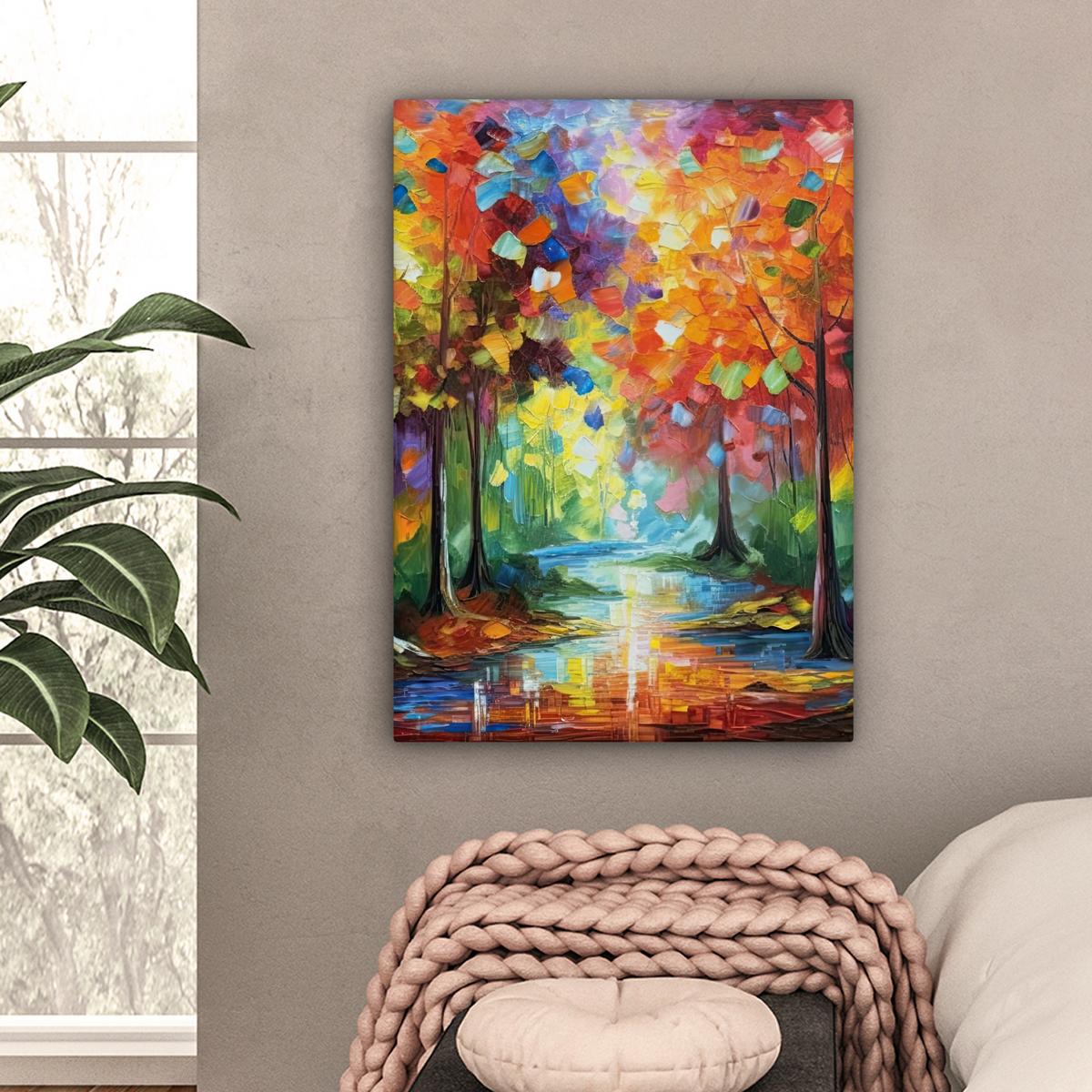 LEINWANDBILD Landschaft - Wald - Farben - Natur Wandbild Wohnzimmer 60x80 cm - Multicolor, Textil (60/80cm) - MuchoWow