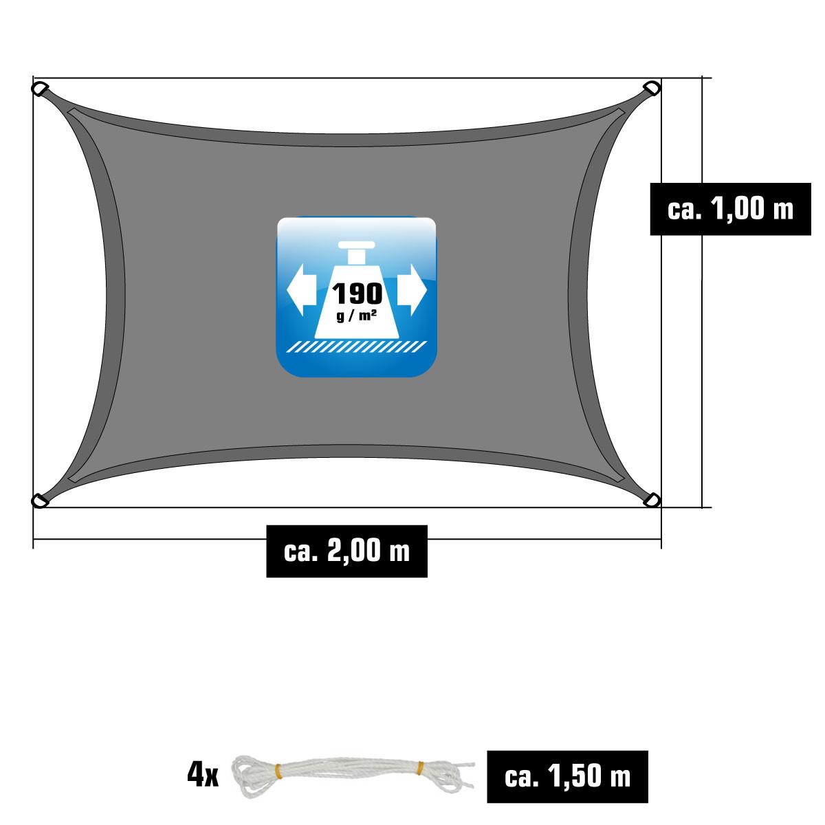 UV-SONNENSEGEL 1/2 m, Rechteckig, Wasserdicht, Grau - Grau, Kunststoff (100/200cm) - Amanka