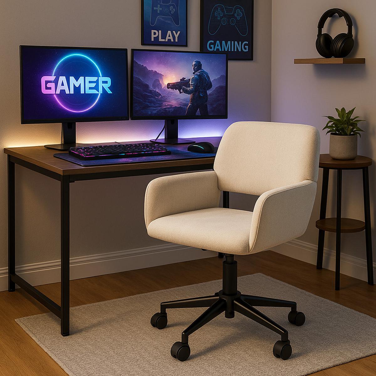 GAMINGSTUHL Stoffbezug höhenverstellbar & 360° drehbar - Beige/Schwarz, Textil/Metall (54/85/56cm) - Urban Meuble