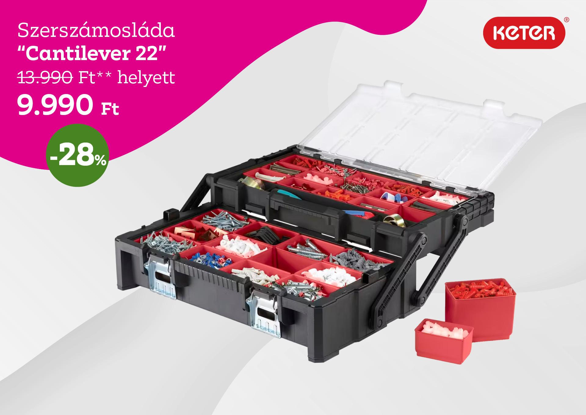 Szerszámosláda CANTILEVER 22" 13990 Forint helyett 9990 Forint, kedvezmény mértéke 28%