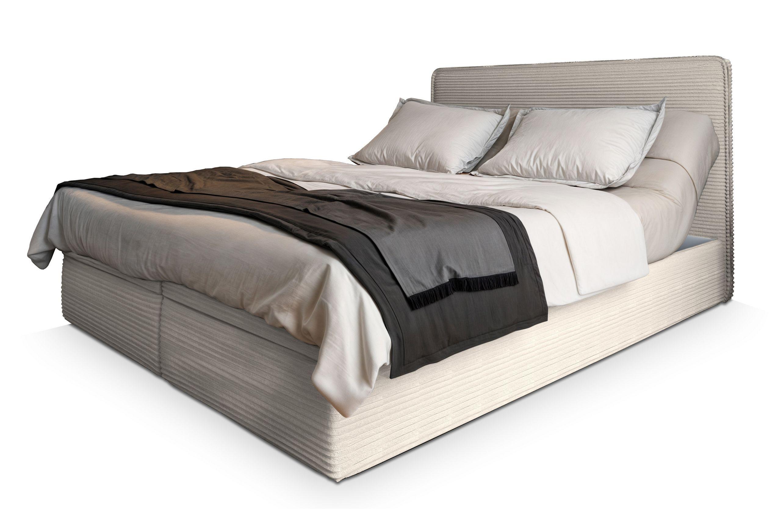 BOXBETT ASTOR 180x200 cm mit Matratze und Topper - Creme - Creme, Holz (180/200cm) - MASSENO