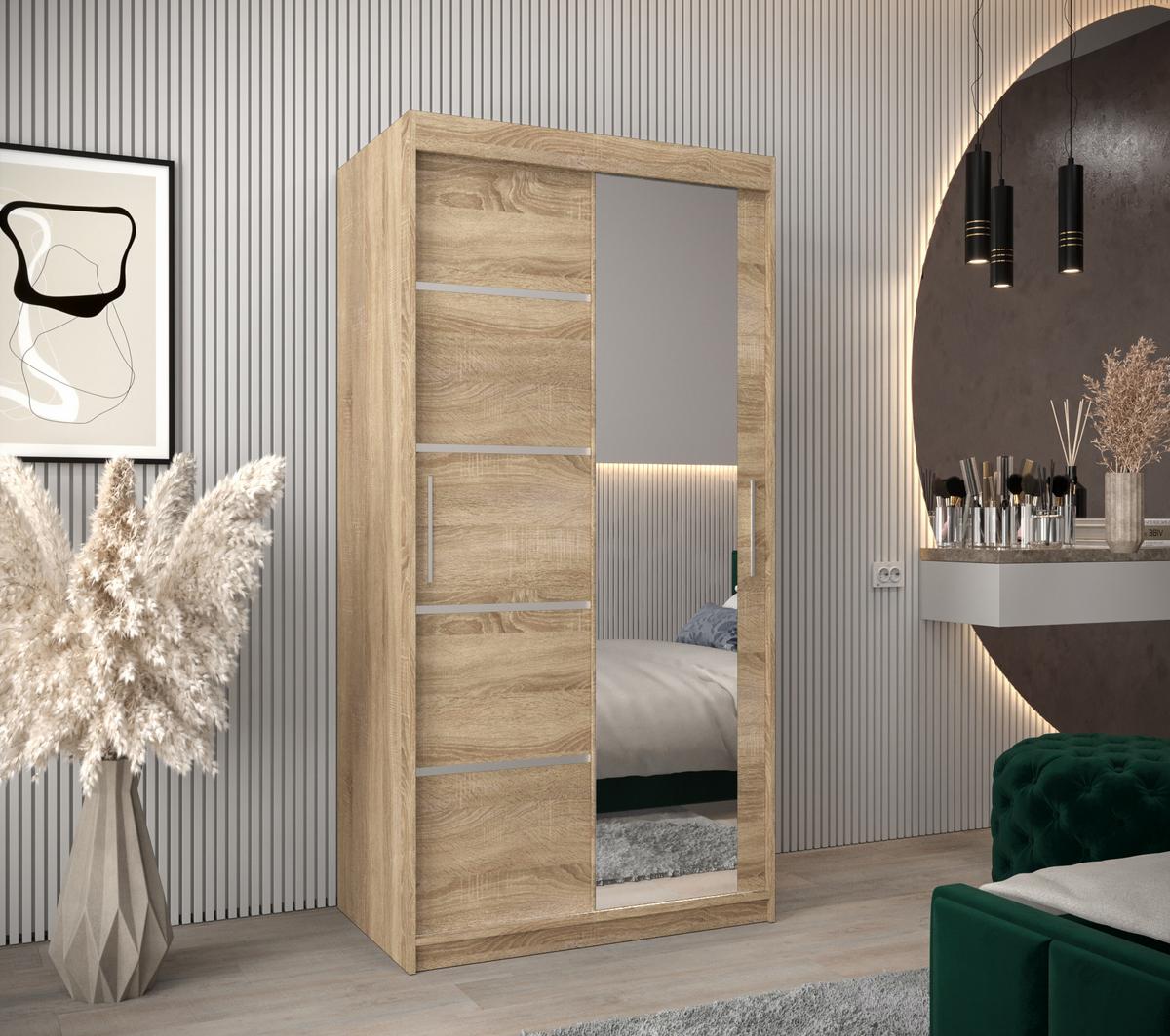 SCHWEBETÜRENSCHRANK 200/100/62 2-türig - Silberfarben/Sonoma Eiche, Holz/Kunststoff (100/200/62cm) - MÖBEL KRYSPOL